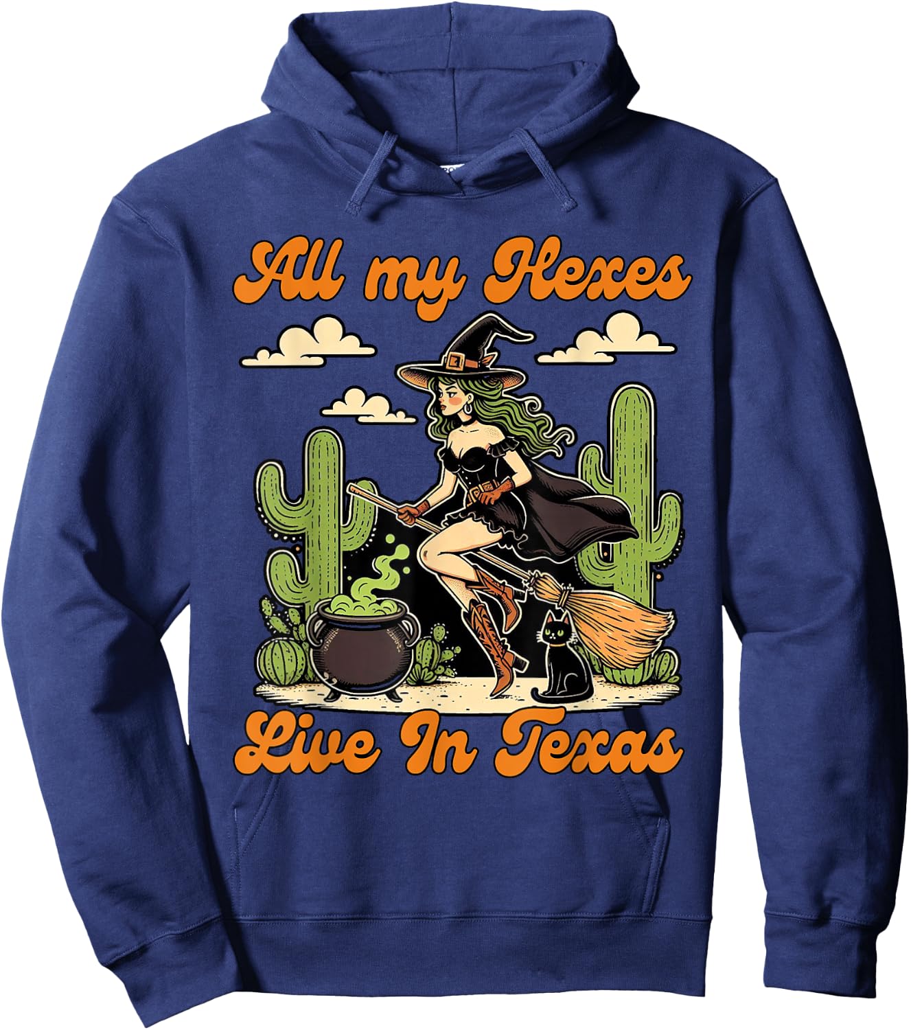 Western Halloween Cowgirl Witch All My Hexes Live In Texas Hoodie - Hoodie | Navy