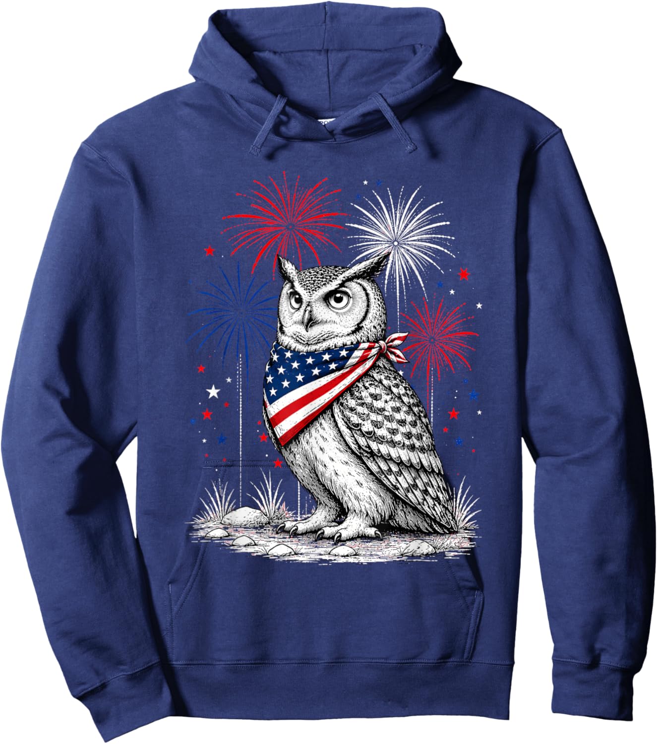 Owl America's 250th Patriotic Fireworks Animal Lovers Hoodie - Hoodie | Navy