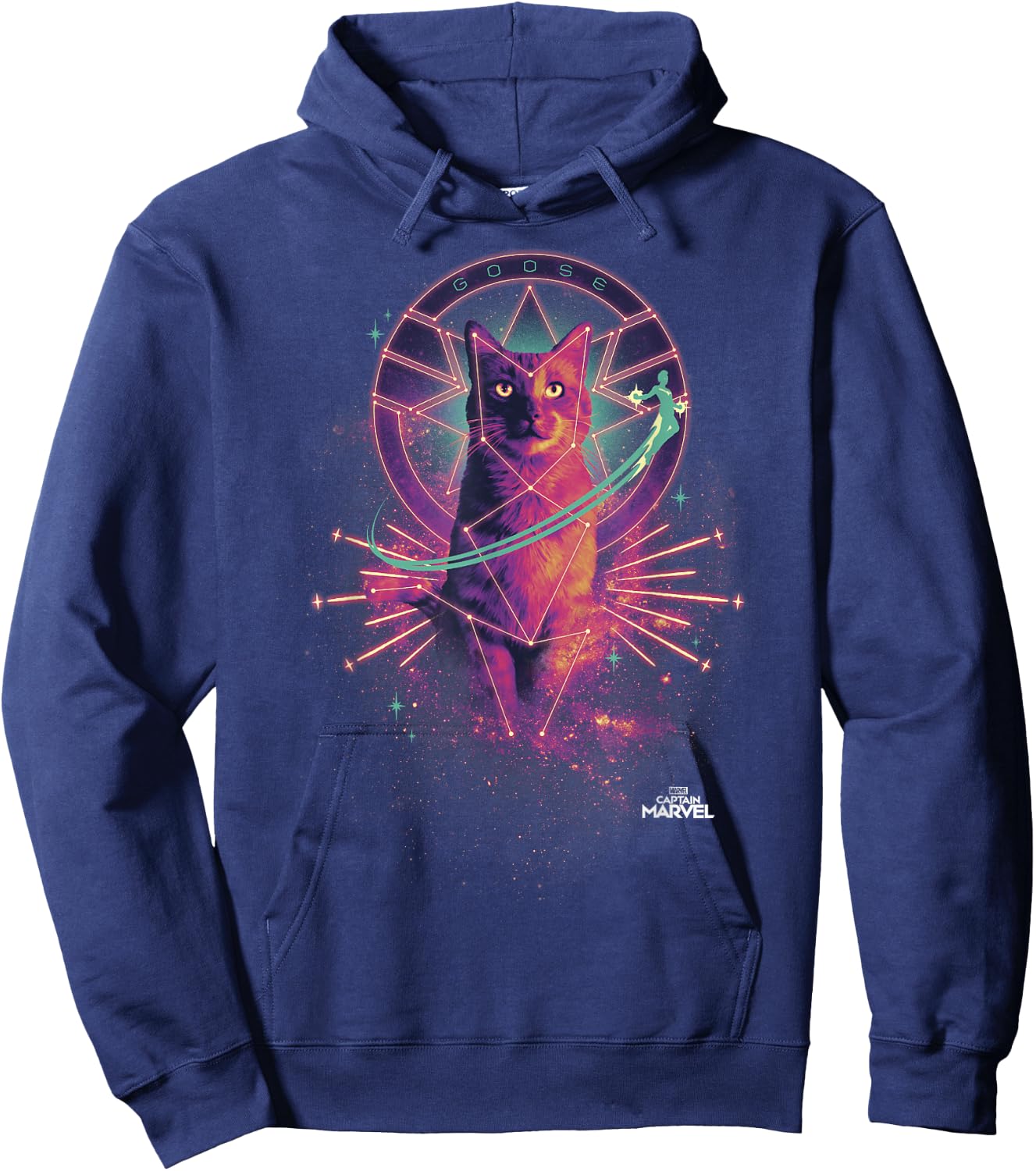 Captain Marvel Movie Goose Galaxy Portrait Graphic Hoodie - Hoodie | Navy