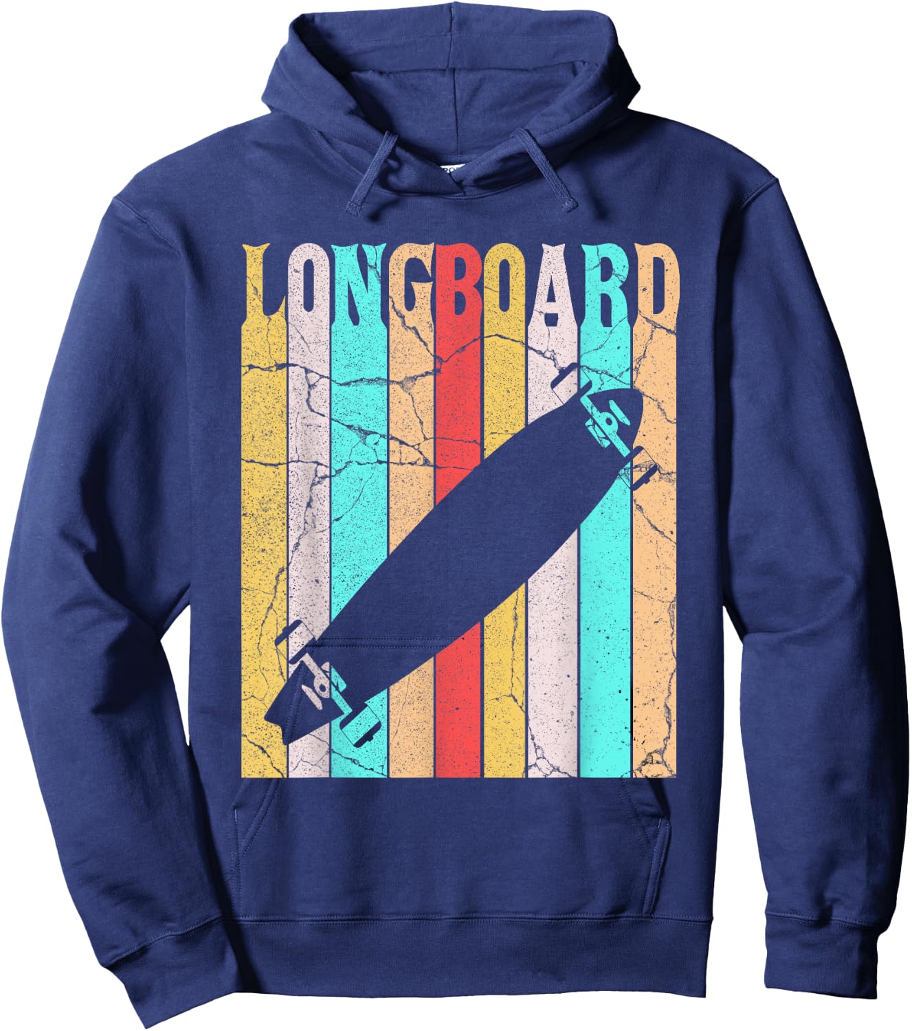 Distressed Retro Longboard Longboarding Lovers Gift Hoodie - Hoodie | Navy