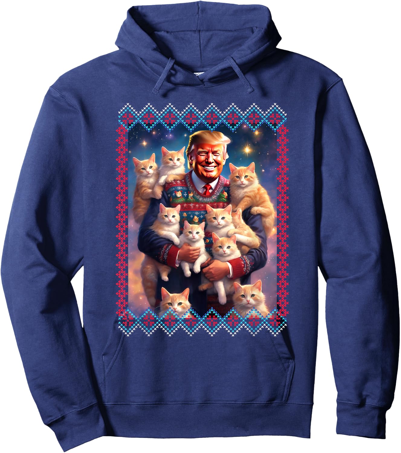 Cats for Trump 2024 Trump Christmas Ugly Sweater Hoodie - Hoodie | Navy