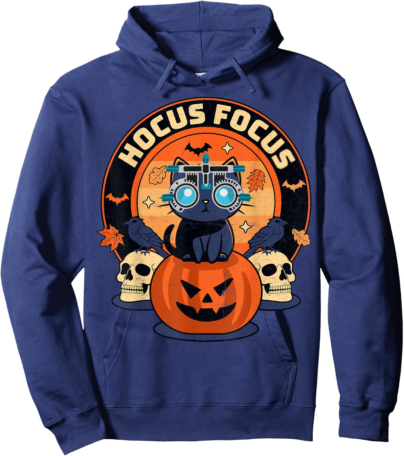 Hocus Focus Optometry Halloween Optometrist Eye Doctor Cat Hoodie - Hoodie | Navy