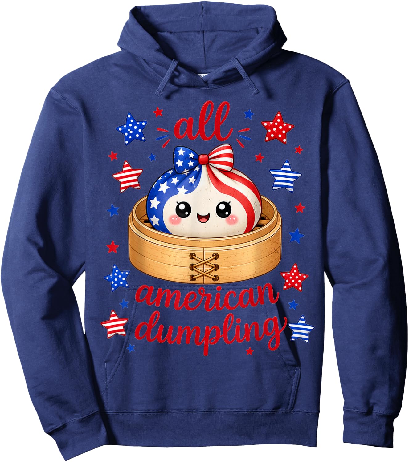 Kids Cute Striped All American Dumpling 4th of July Girls Hoodie - Hoodie | Navy