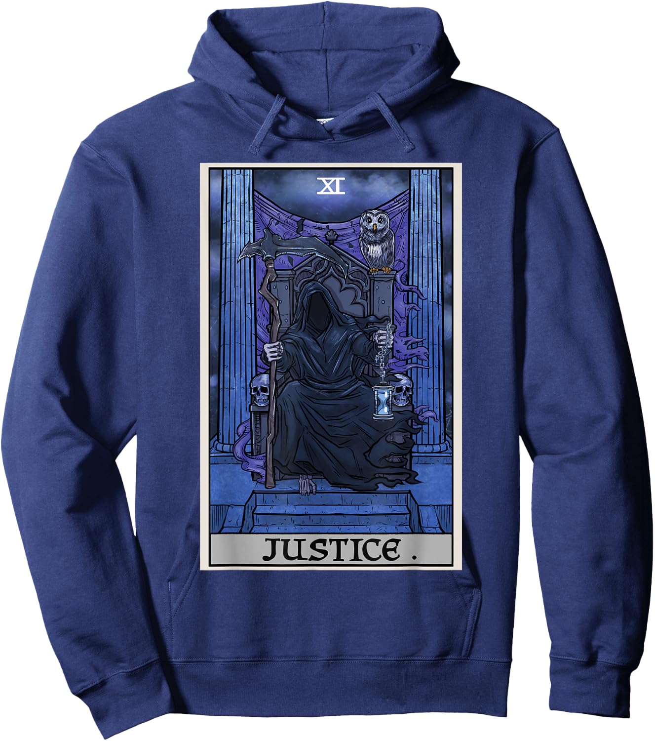 Justice Tarot Card Grim Reaper Halloween Gothic Witch Horror Hoodie - Hoodie | Navy