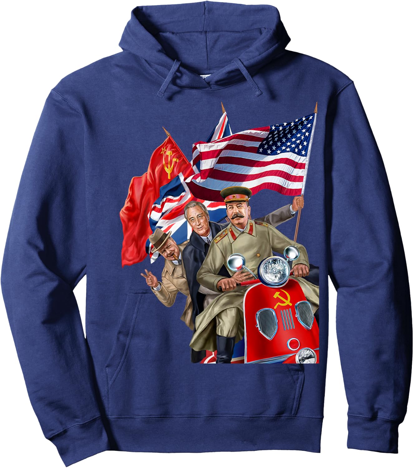 Stalin, Roosevelt, Churchill on Soviet Union Scooter Hoodie - Hoodie | Navy