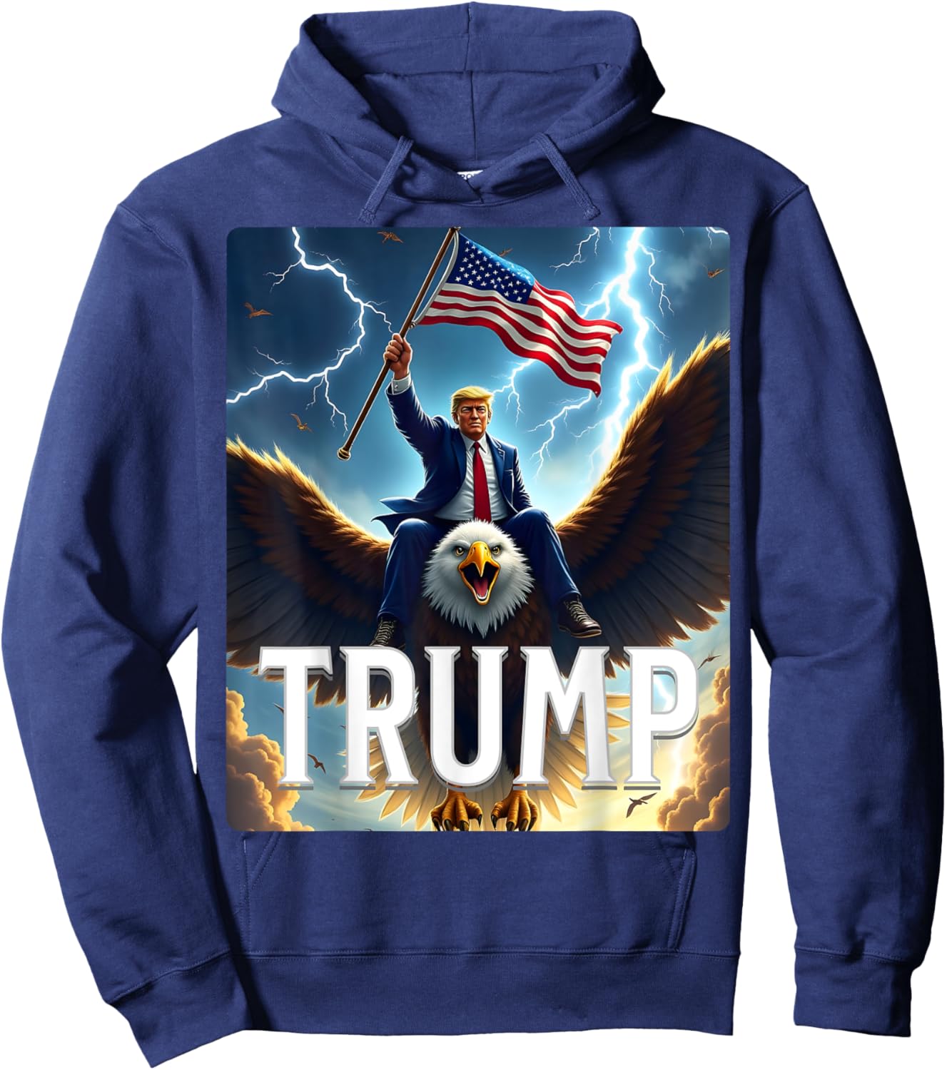 Zenzo's Atomic Political Designs President Trump Eagle Patriotic - Black, Small, -Adults, Conservative Trump Supporters, Short Sleeve Hoodie - Hoodie | Navy