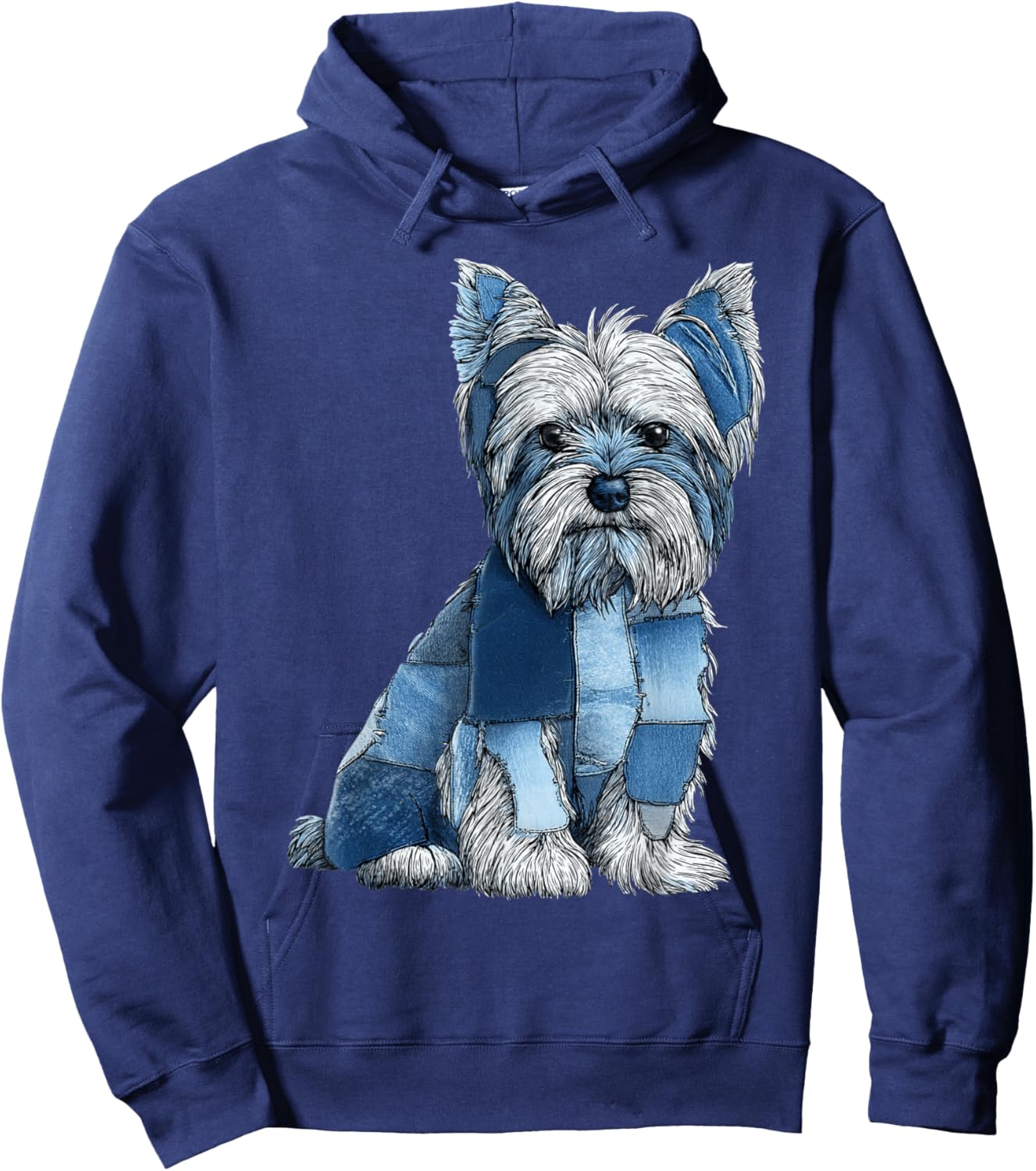 Funny Yorkshire Terrier Blue Denim Patchwork Graphic Animal Hoodie - Hoodie | Navy