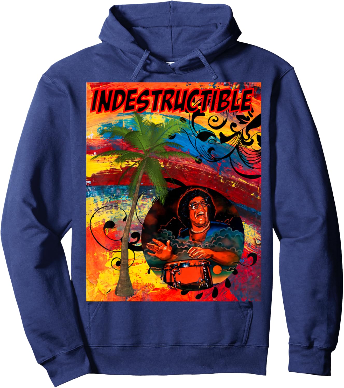 Fania All Stars, Retro Indestructible Conga Player T Shirt Hoodie - Hoodie | Navy