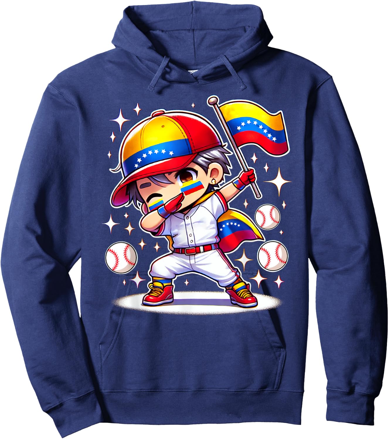 Venezuelan Baseball Kid Flag Celebration Dabbing Boy Dab Hoodie - Hoodie | Navy