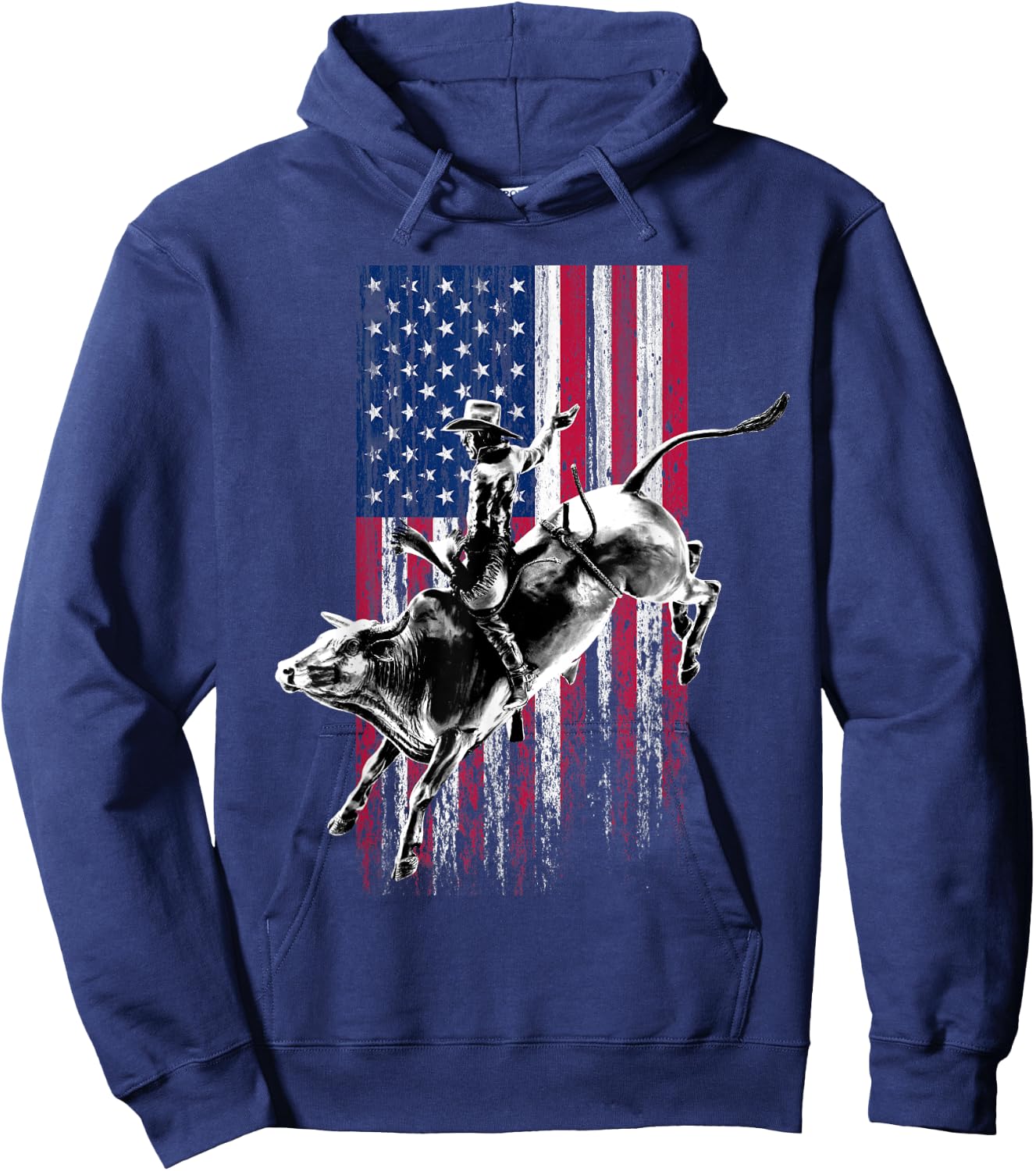 Rodeo Bull Rider Patriotic American Flag for Cowboys Hoodie - Hoodie | Navy