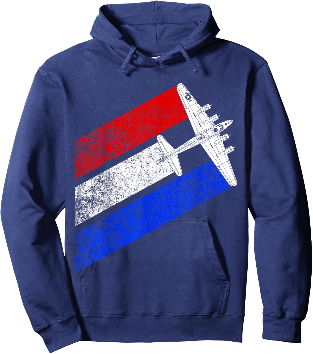 Vintage WW2 B-17 Flying Fortress Schematic American Flag Hoodie - Hoodie | Navy