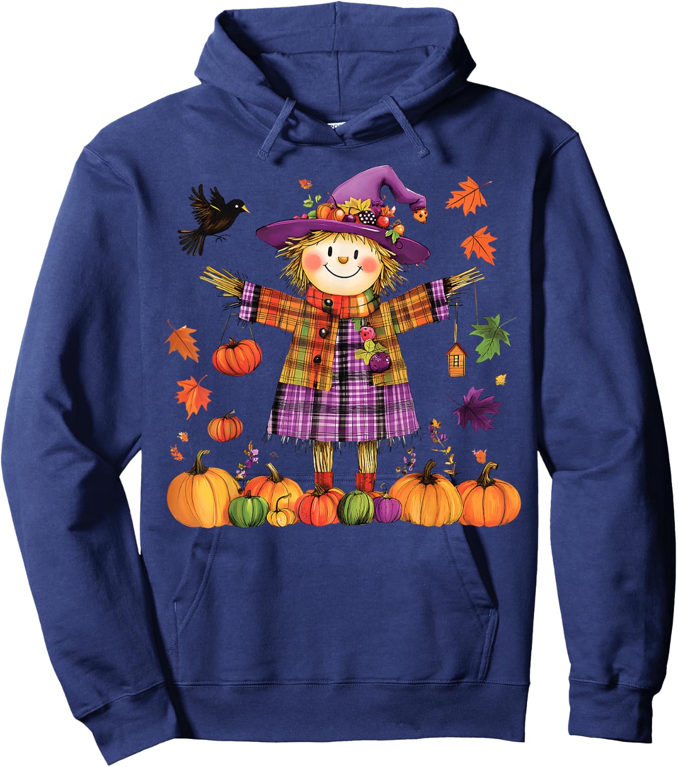 Scarecrow Happy Fall Y'all Pumpkin Thanksgiving Halloween Hoodie - Hoodie | Navy