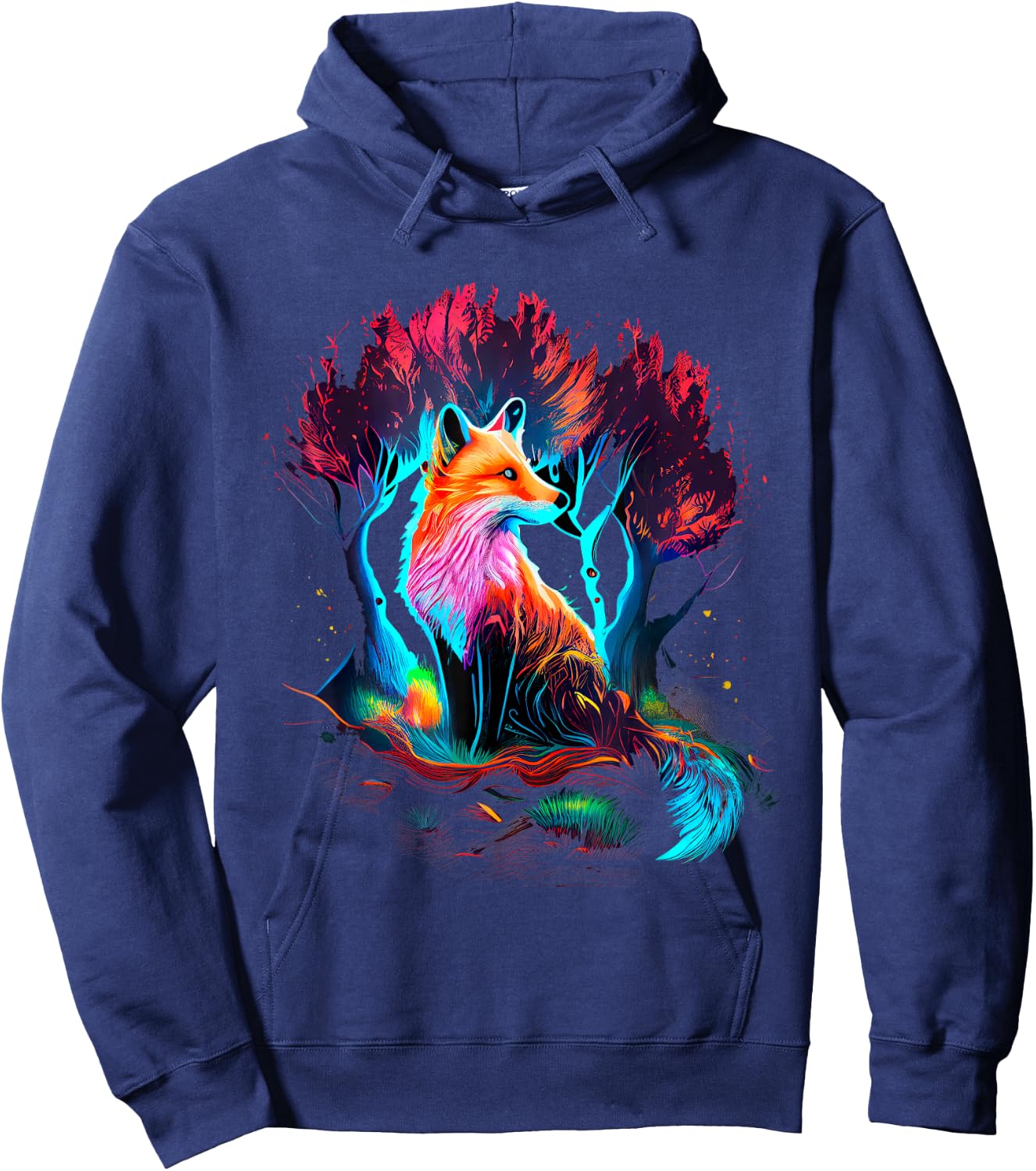 Vibrant Fox Among Colorful Forest Trees Hoodie - Hoodie | Navy
