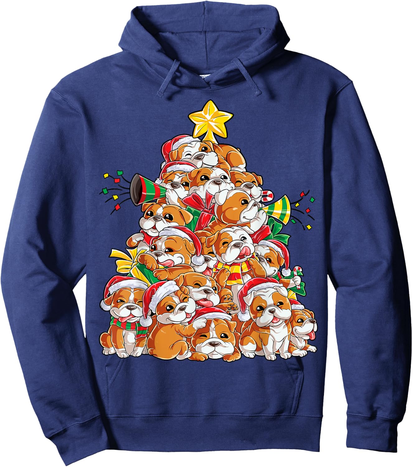 English Bulldog Christmas Tree Dog Santa Xmas Boys Dogmas Hoodie - Hoodie | Navy