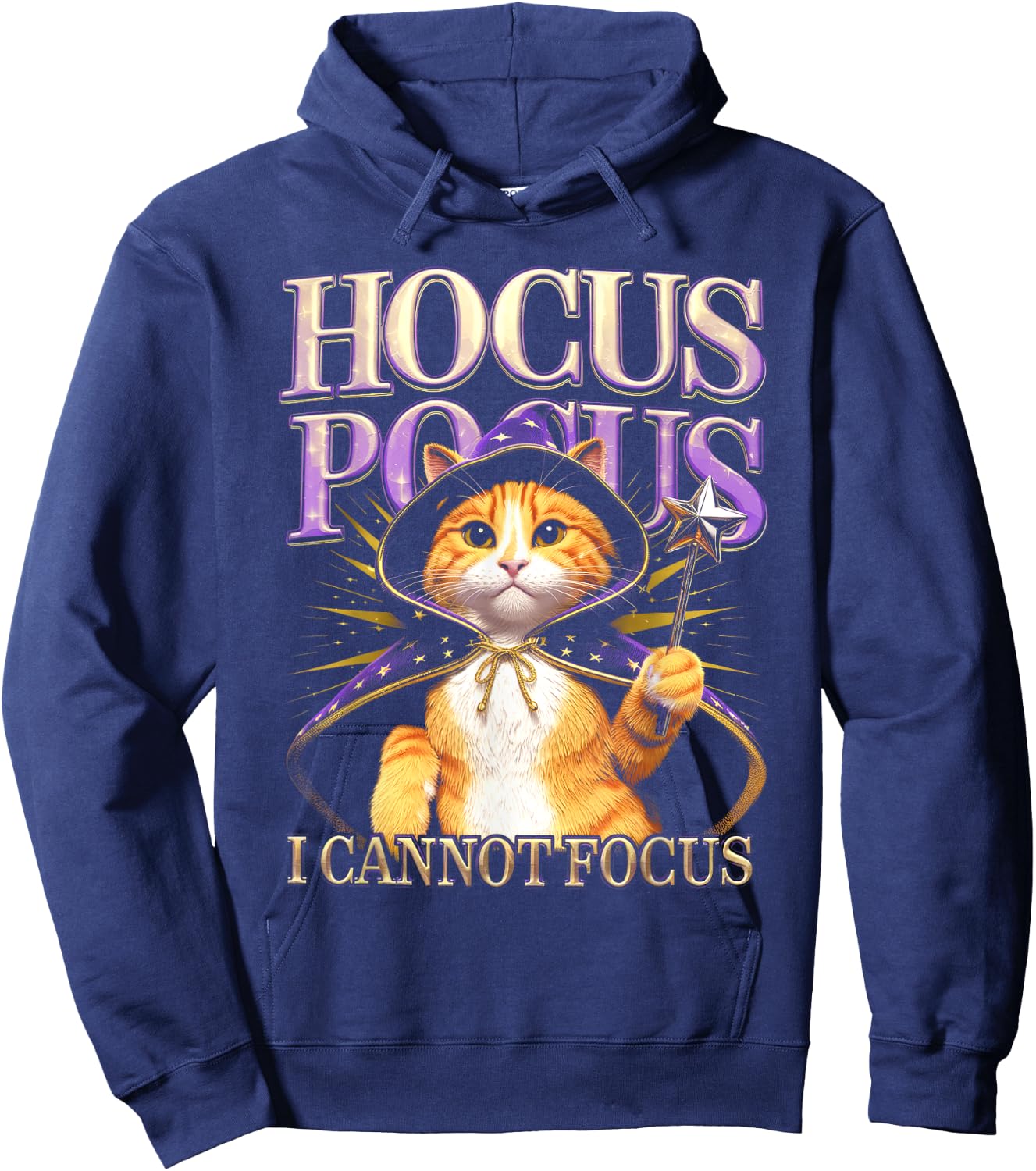 Hocus Pocus I Cannot Focus Funny Cat Design Hoodie - Hoodie | Navy