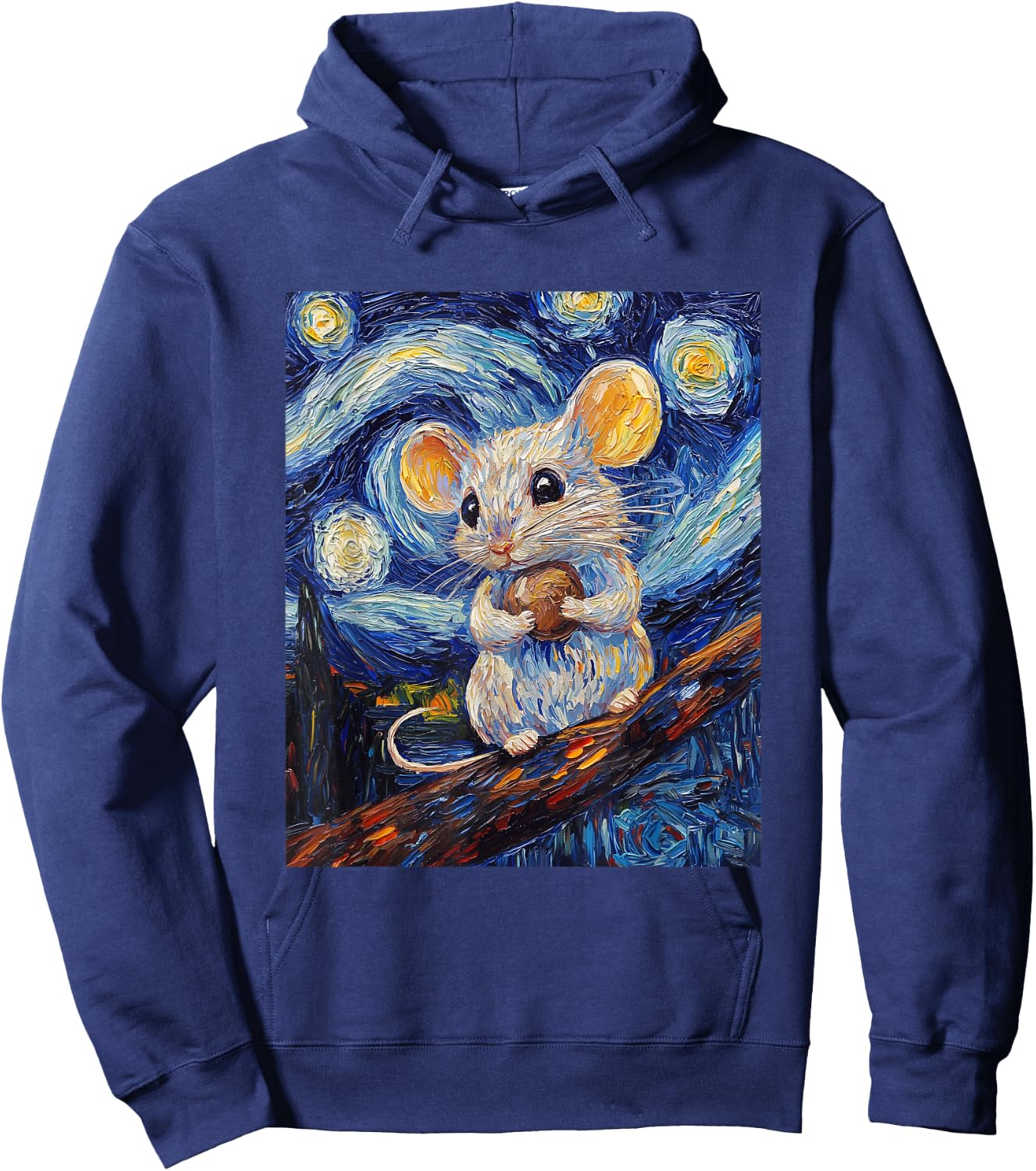 Cute Mouse Rat - Van Gogh Style - Starry Night Graphic Hoodie - Hoodie | Navy