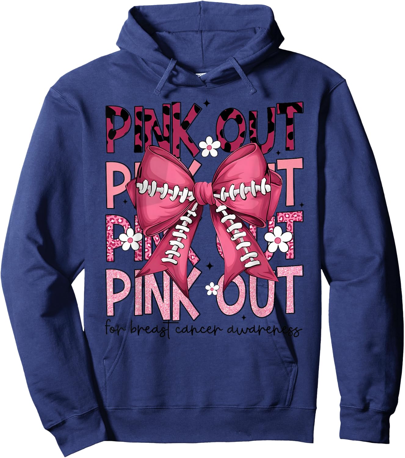 Funny Pink Out Breast Cancer Game Day Support Squad Football Hoodie - Hoodie | Navy