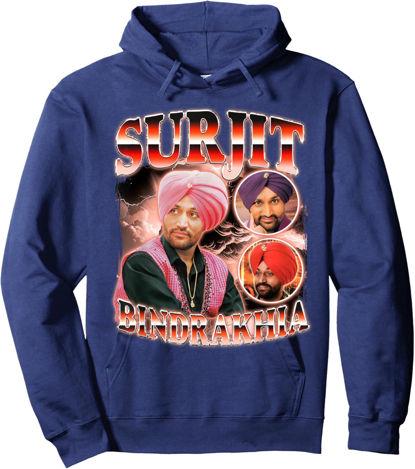 Surjit Bindrakhia Vintage 90s Style | Punjabi Hoodie - Hoodie | Navy