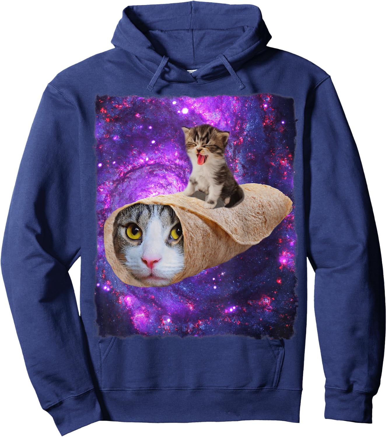 Cute Space Cat Kitty Riding A Burrito Cat In Outer Space Hoodie - Hoodie | Navy