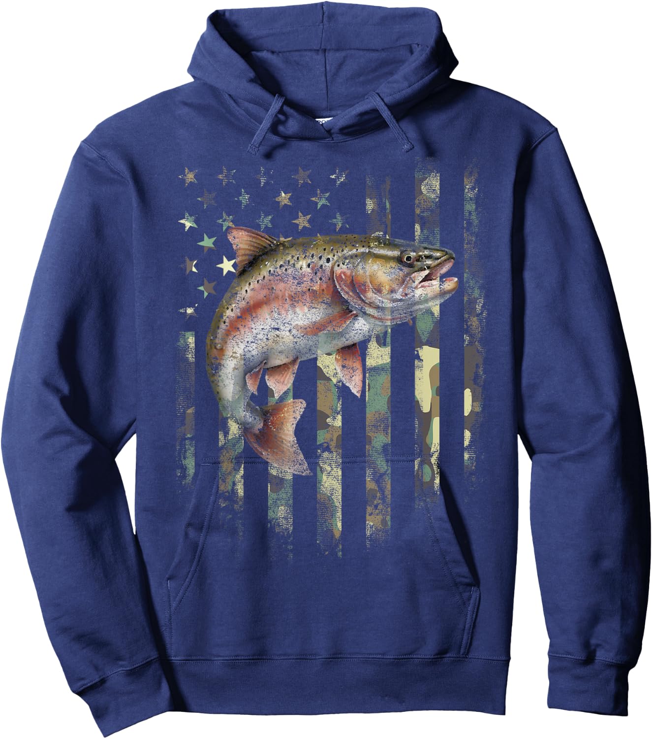 American USA Flag Rainbow Trout Fishing Camo Camouflage Hoodie - Hoodie | Navy