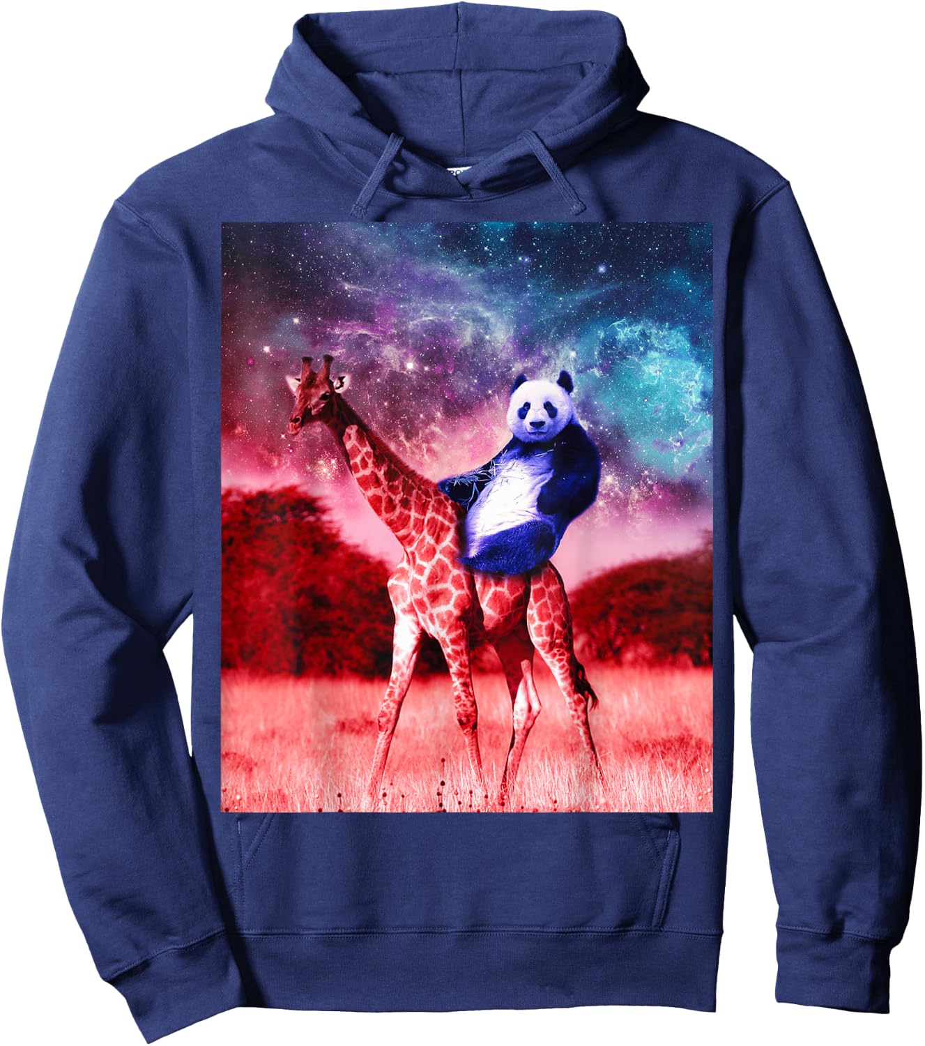 Trippy Panda Riding Giraffe In Space Hoodie - Hoodie | Navy
