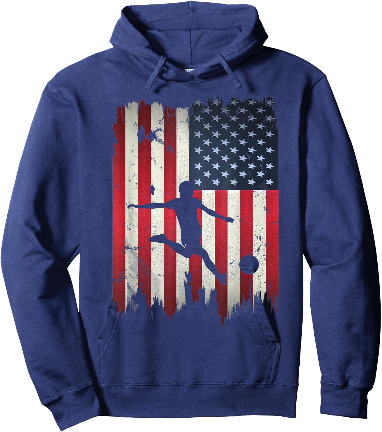 Soccer USA American Flag 4th of July Patriotic Sports Hoodie - Hoodie | Navy