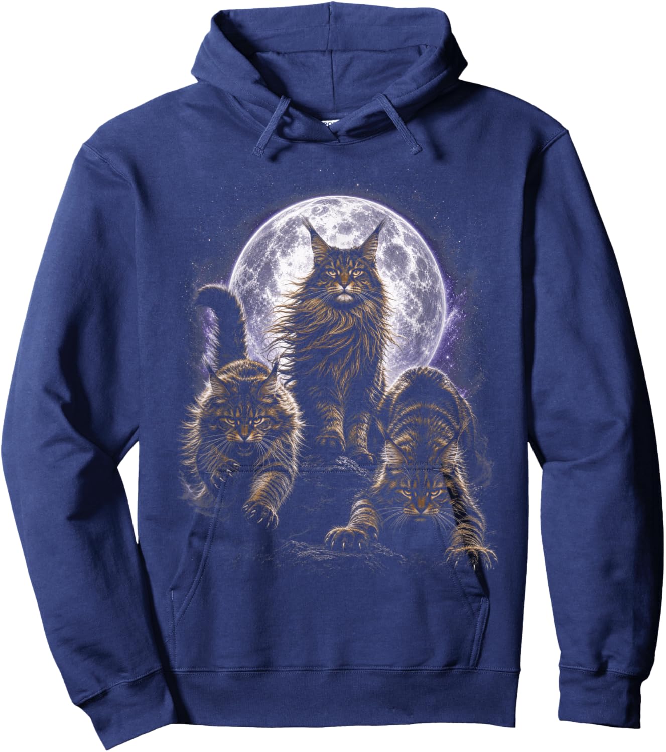 Wild Cats Maine Coon Full Moon Celestial Feline Lover Hoodie - Hoodie | Navy