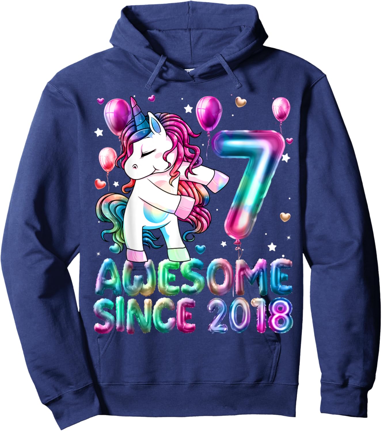 Flossing Unicorn 7 Year Old 7th Birthday Girl Unicorn Party Hoodie - Hoodie | Navy