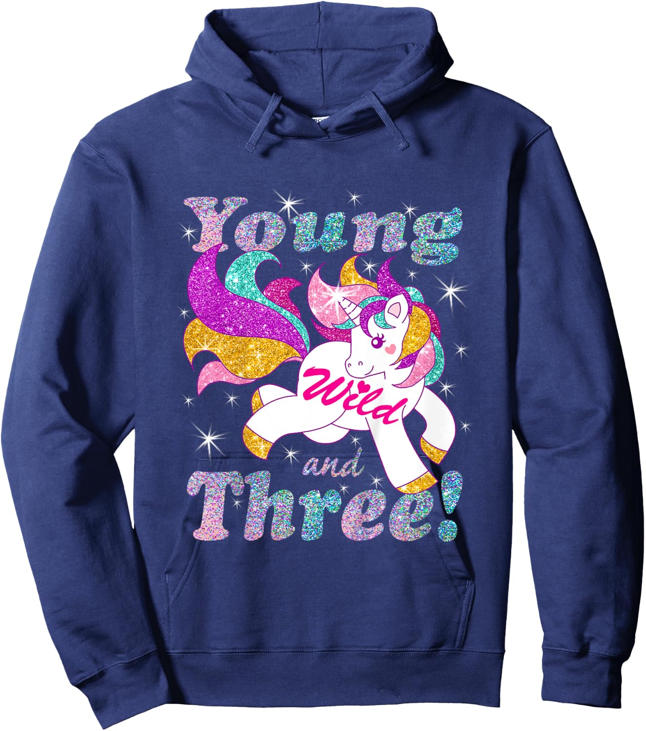 Young Wild and Three (3 year old) Birthday Shirt Girl Outfit Hoodie - Hoodie | Navy