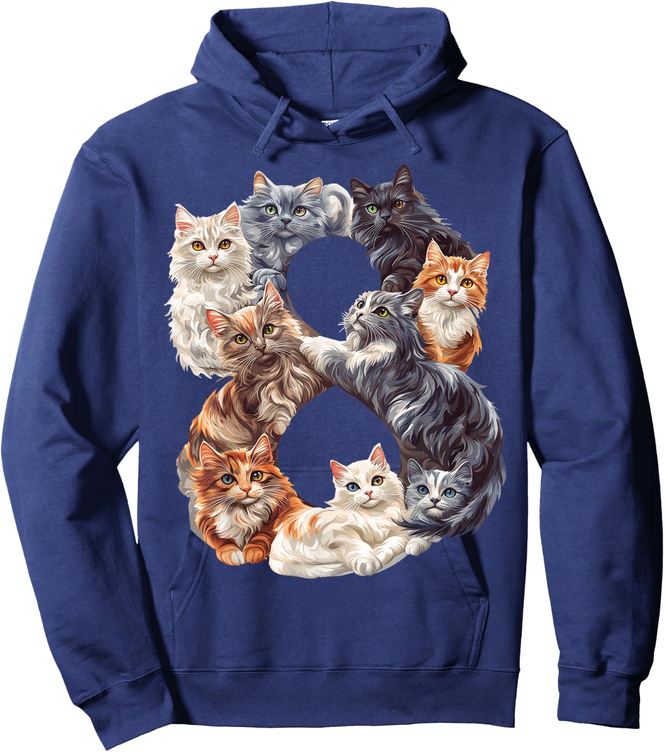 Fun 8th Birthday Kittens Cats Themed 8 Year Old Kids Girls Hoodie - Hoodie | Navy
