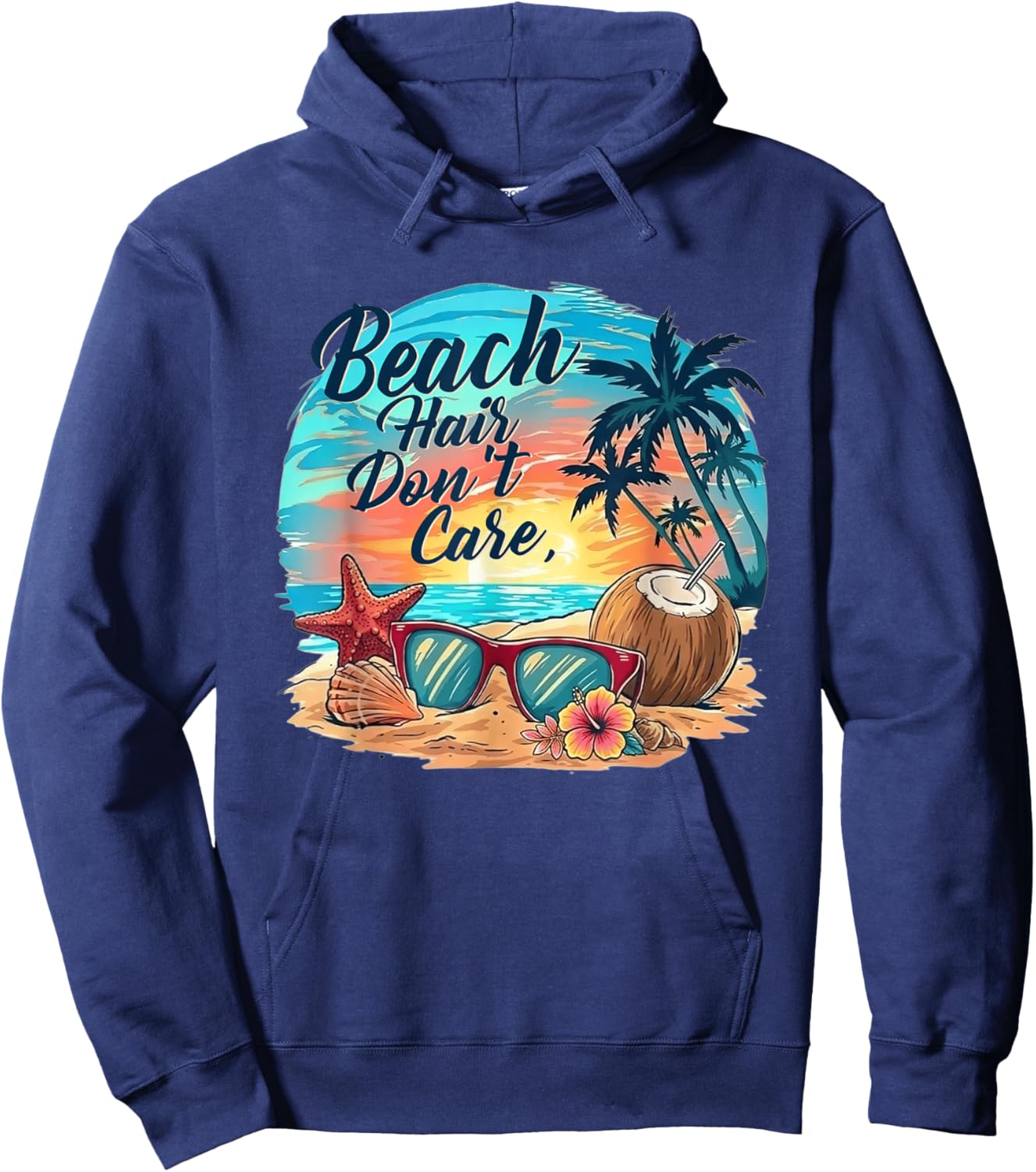 Beach Hair Don't Care Coconut Sunglasses Beach Summer Hoodie - Hoodie | Navy