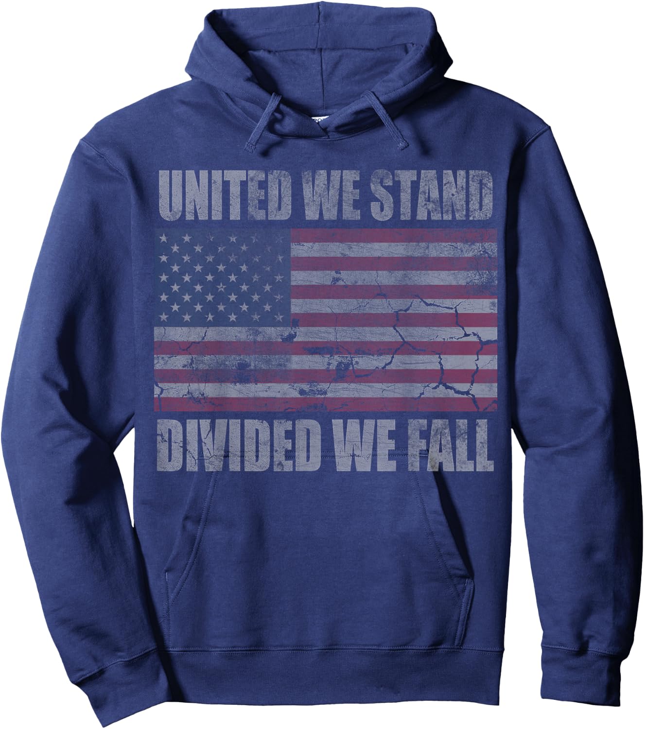 American Flag United We Stand Divided We Fall Distressed Hoodie - Hoodie | Navy