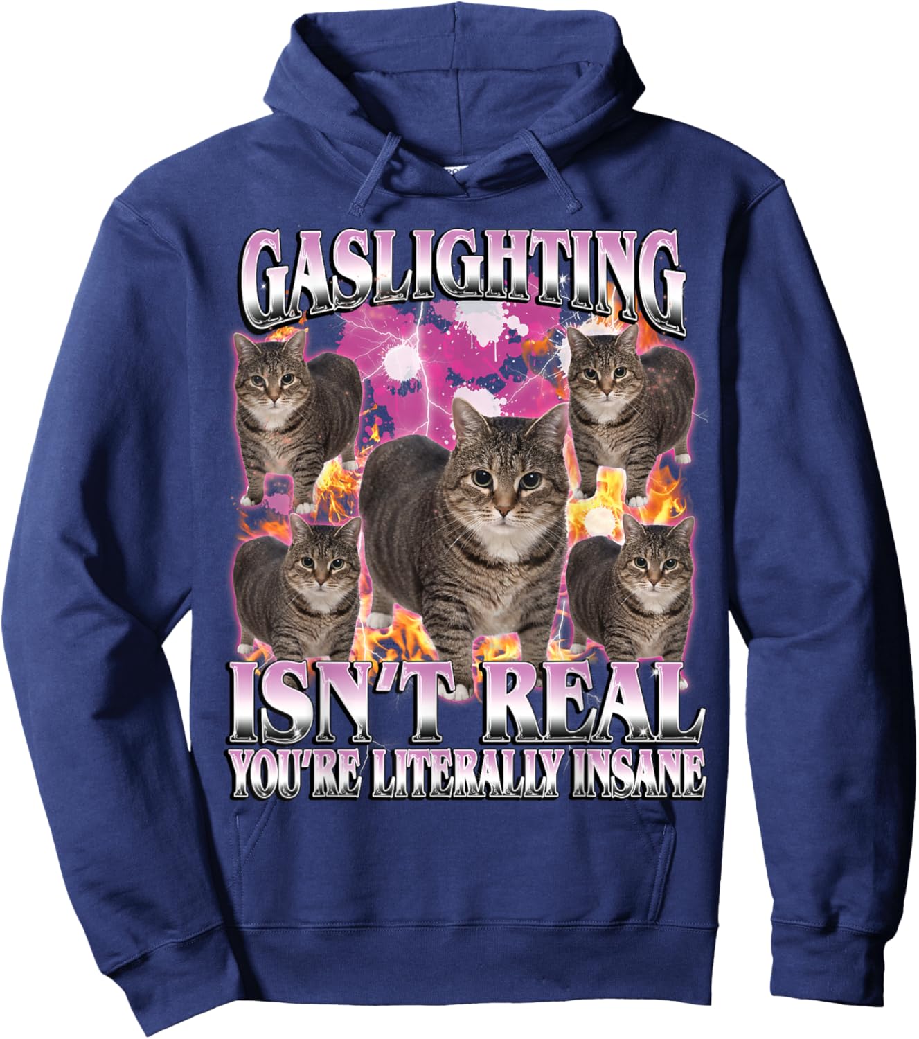Gaslighting Isn't Real Funny Cat Meme Bootleg Women Hoodie - Hoodie | Navy