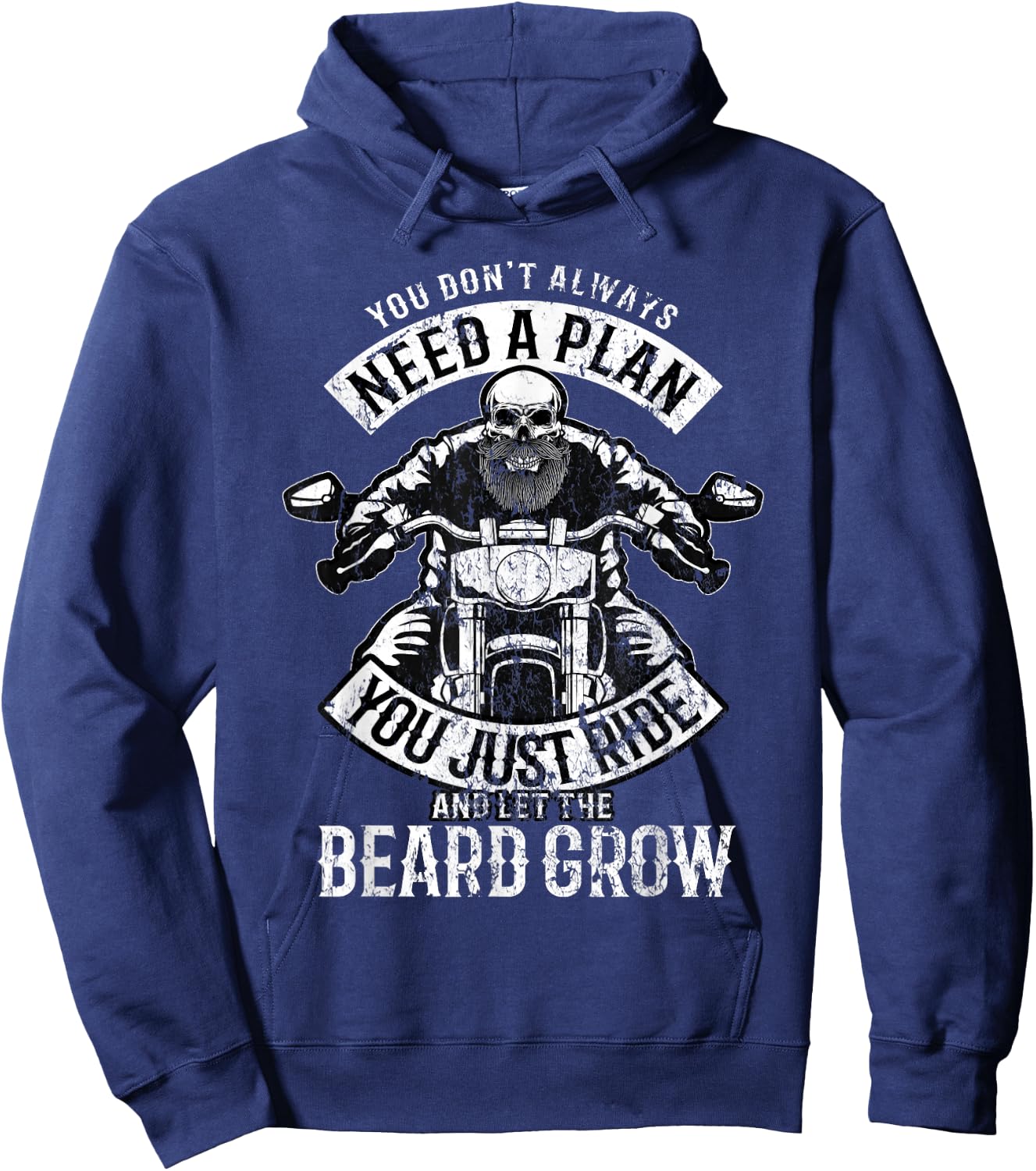 Motorcycle Beard Biker Skull Full Beard Chopper Bike Rocker Hoodie - Hoodie | Navy
