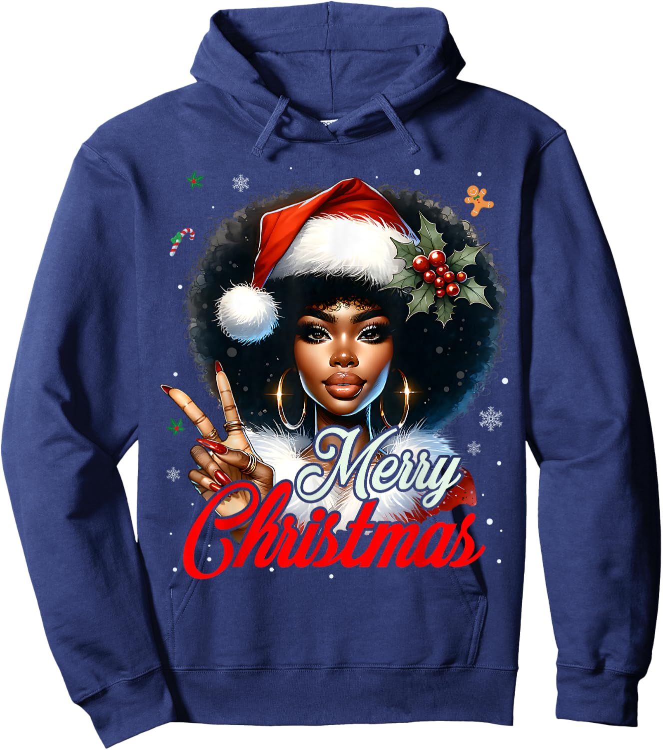 Black African American Christmas Girl Melanin Santa Xmas Hoodie - Hoodie | Navy