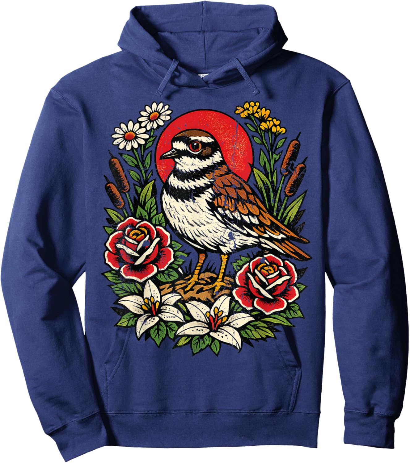 Vintage Killdeer Bird Tattoo Style Birdwatching Design Hoodie - Hoodie | Navy