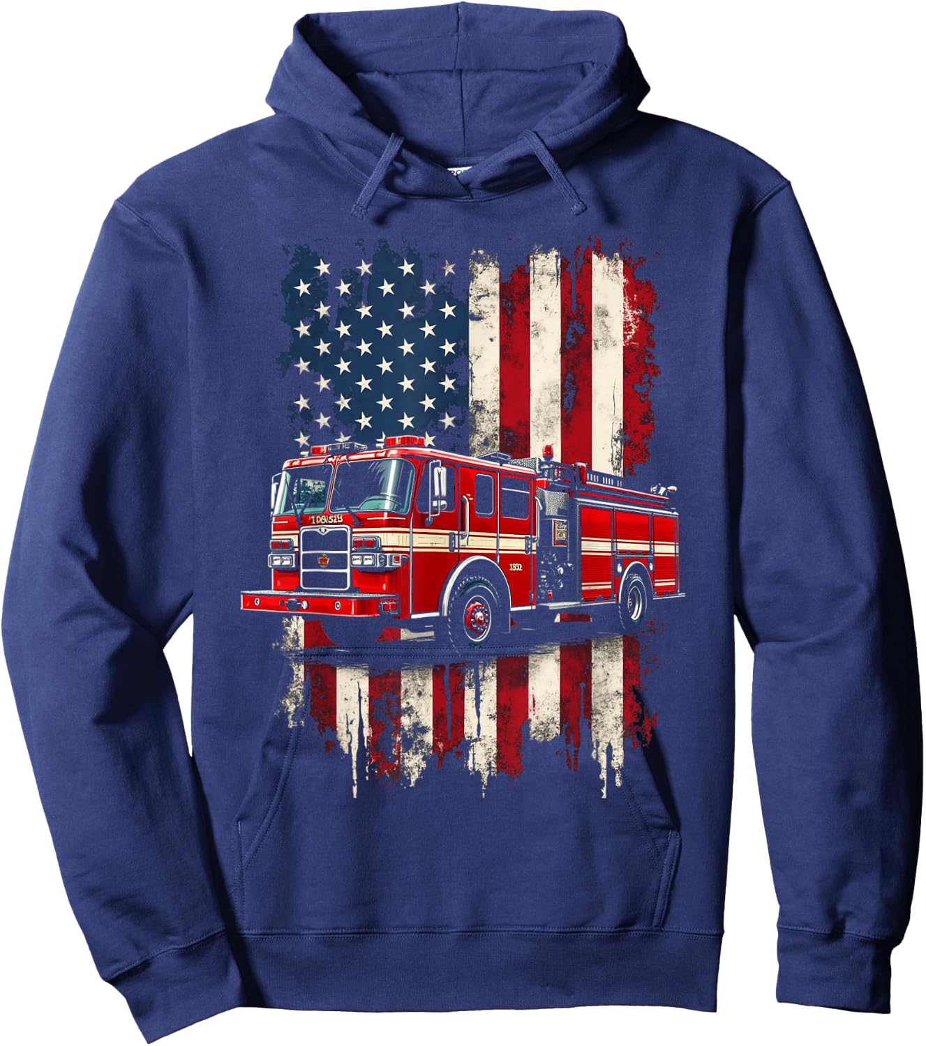 Fire Engine American Flag Rug Hoodie - Hoodie | Navy
