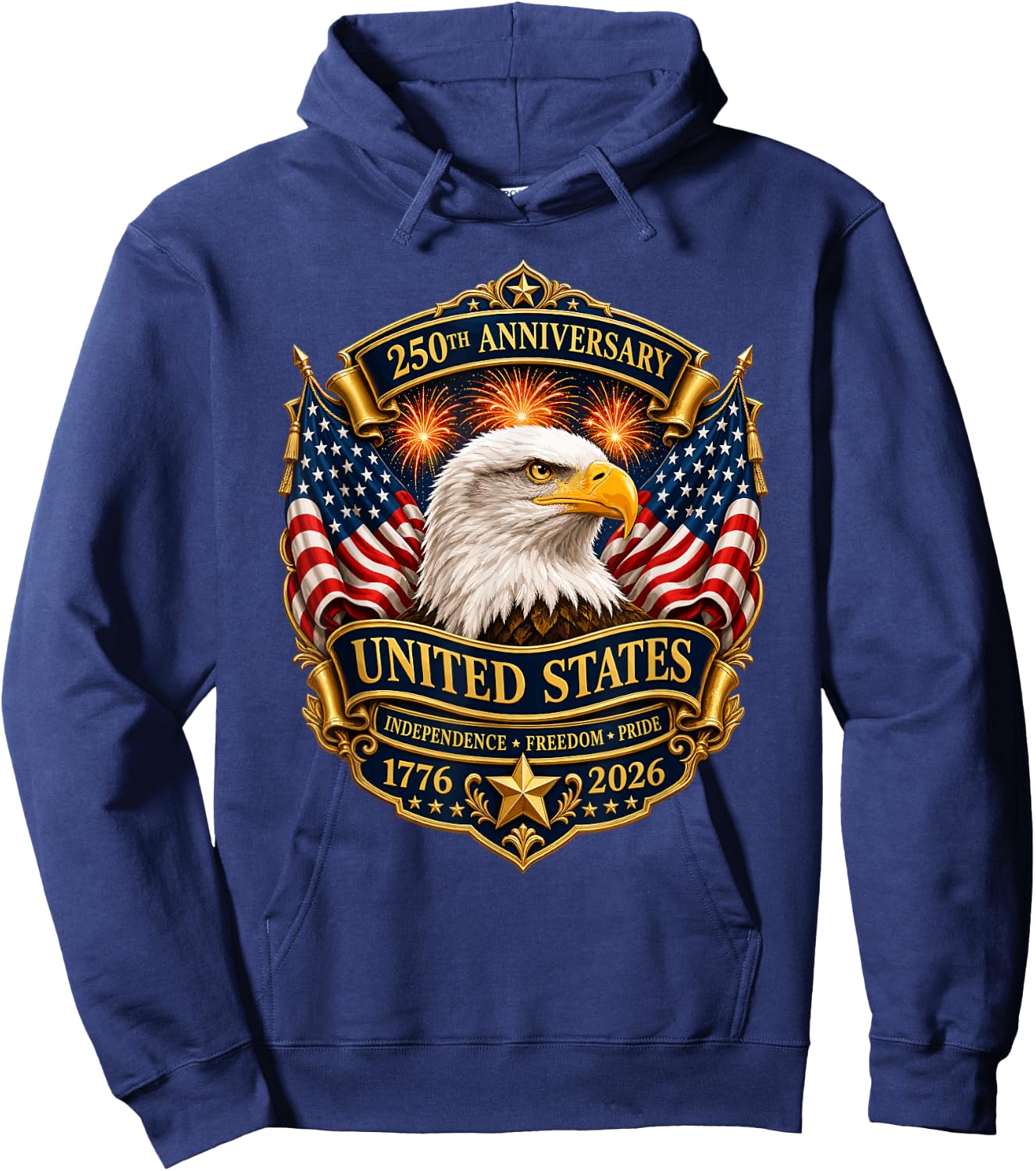 USA 250th Anniversary 4th July American Flag Eagle Semiquin Hoodie - Hoodie | Navy