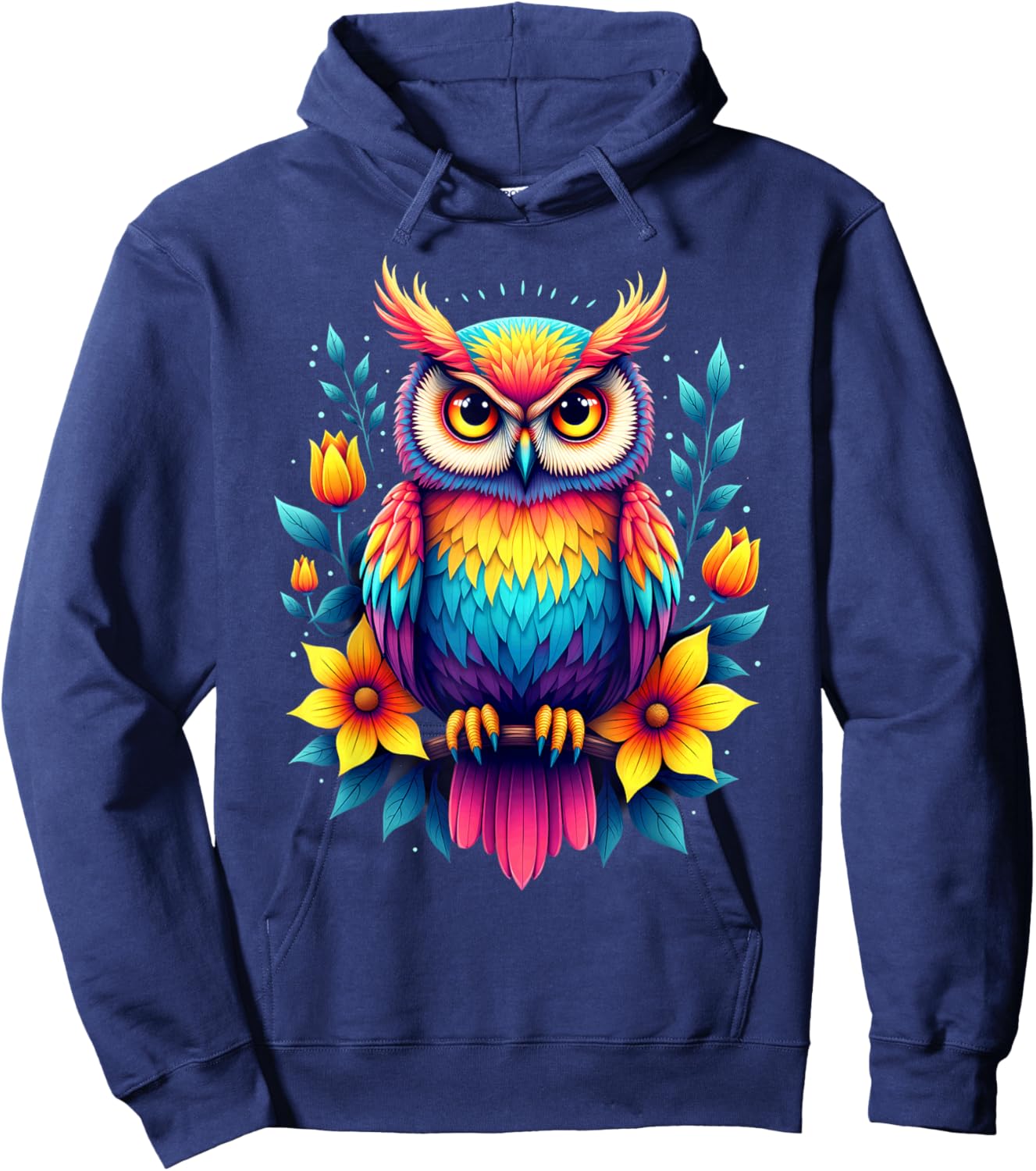 Hippie Tie Dye Sunflowers Owl Hoodie - Hoodie | Navy