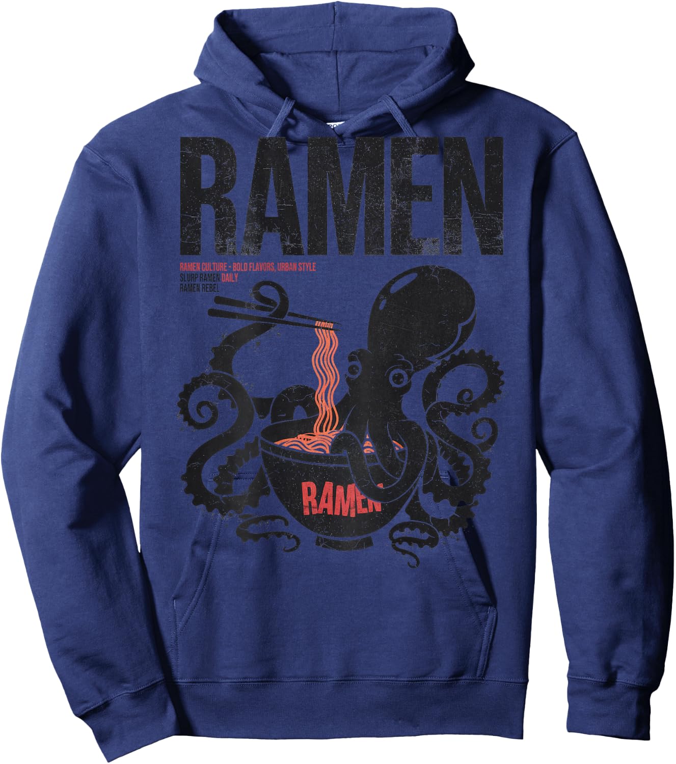 Ramen Anime Manga Kawaii Otaku Style Back Print Streetwear Hoodie - Hoodie | Navy