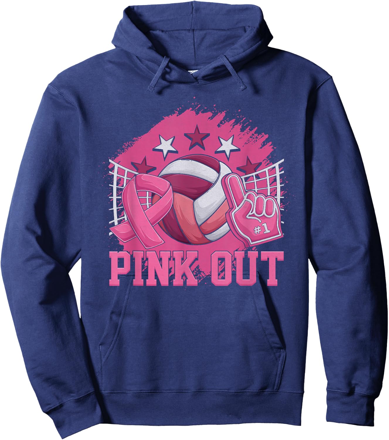 Pink Out Volleyball Pink Ribbon Breast Cancer Awareness Hoodie - Hoodie | Navy