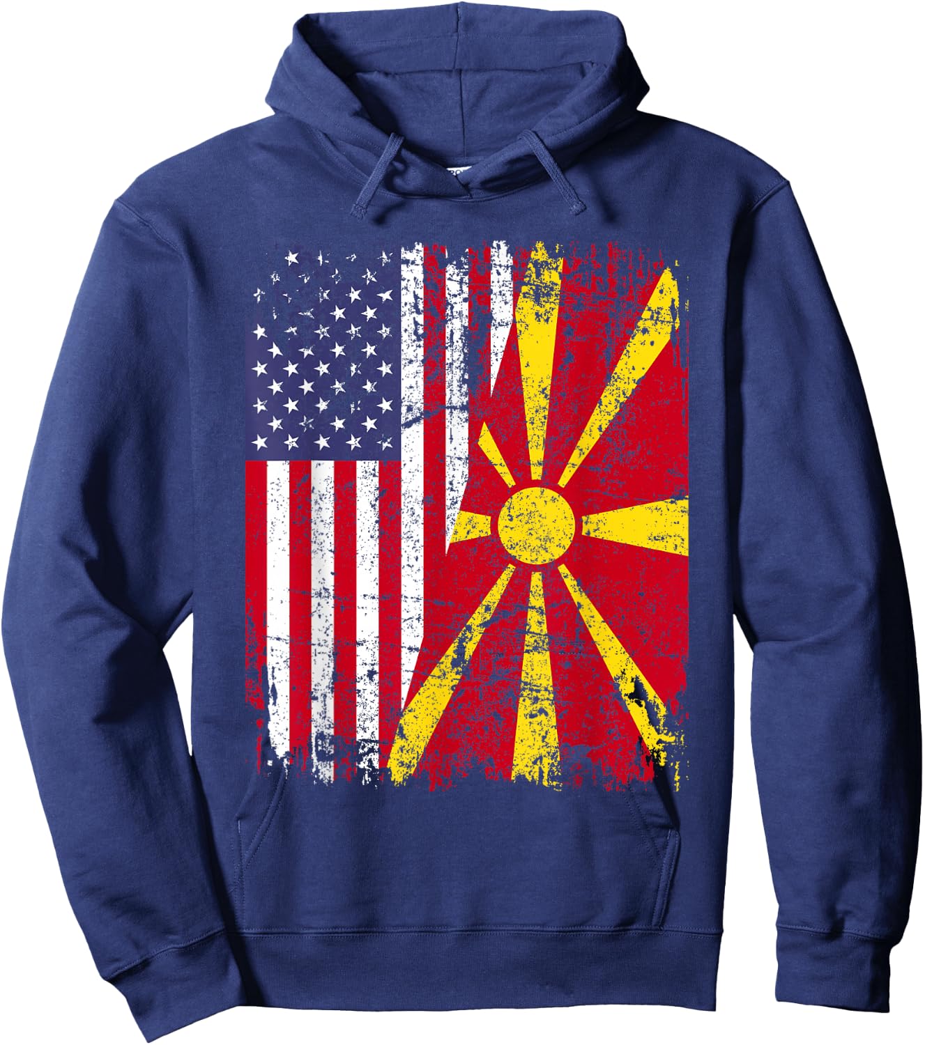 MACEDONIAN ROOTS | Half American Flag MACEDONIA Hoodie - Hoodie | Navy