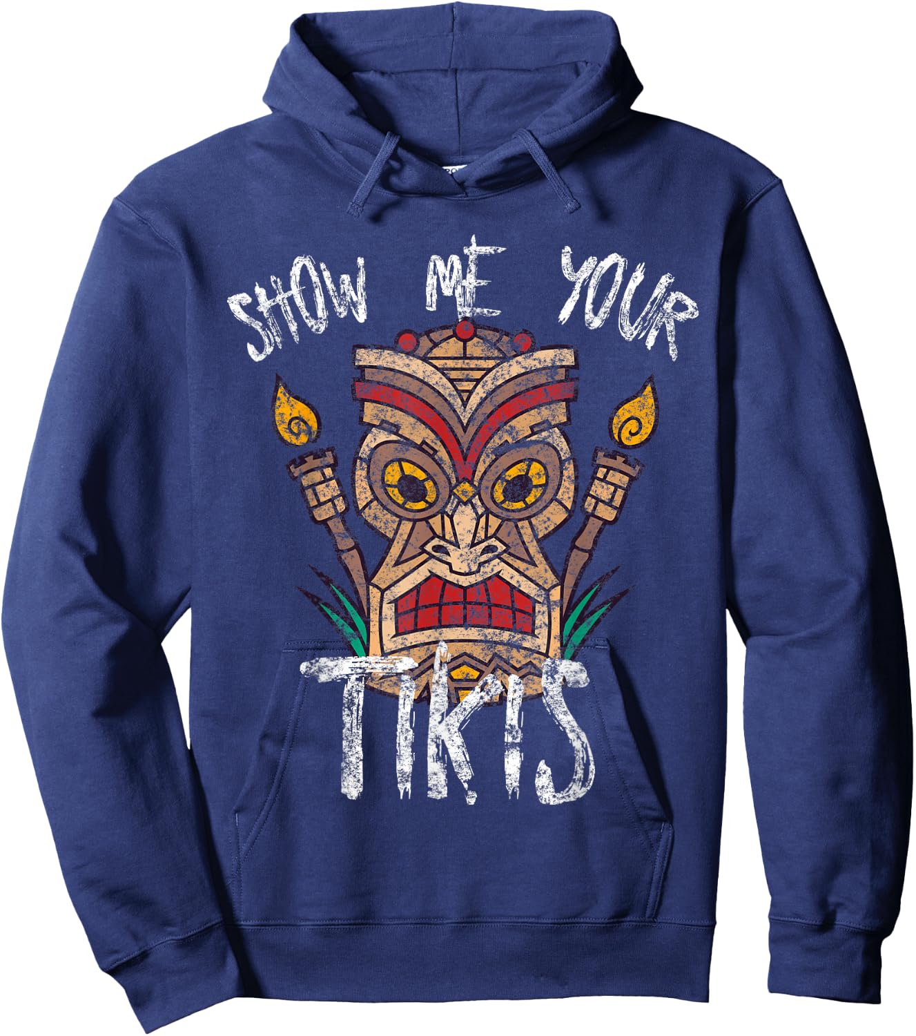 Show Me Your Tikis Funny Angry Tiki Hawaiian Hoodie - Hoodie | Navy