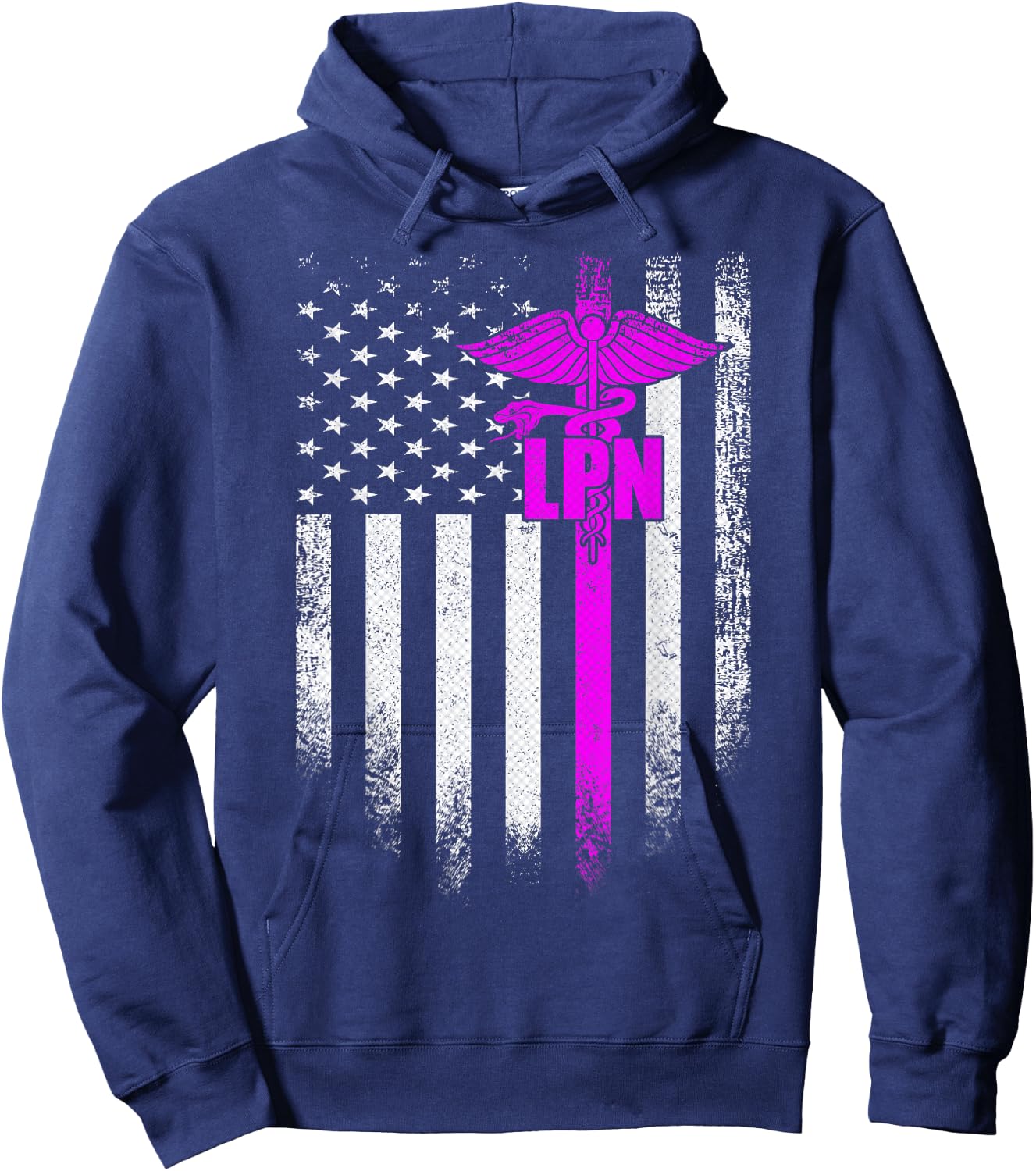 Vintage USA LPN Licensed Practical Nurse American Flag Gift Hoodie - Hoodie | Navy