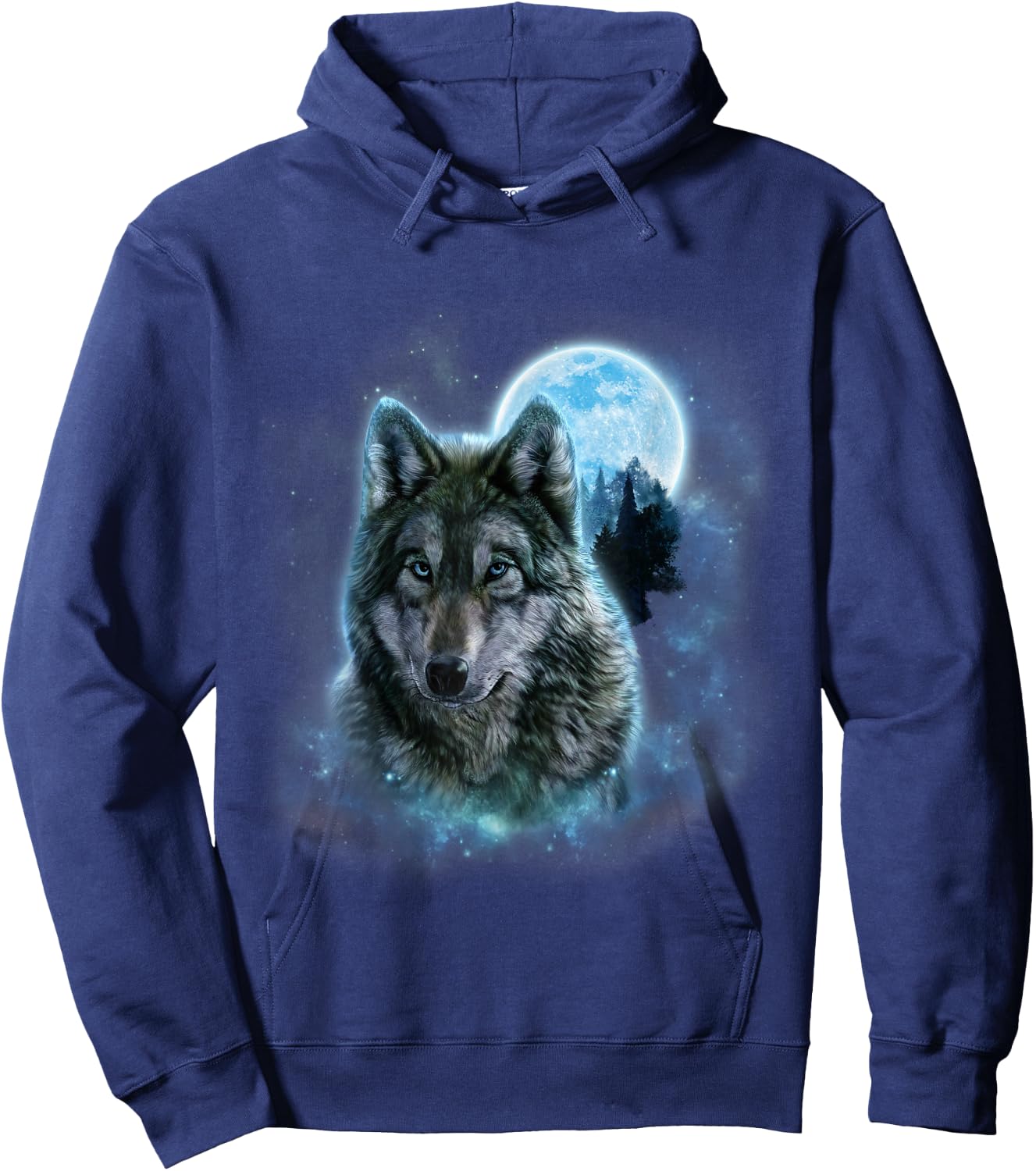 Grey Wolf Hunting Ground, ICY Moon, Forest, Galaxy Hoodie - Hoodie | Navy