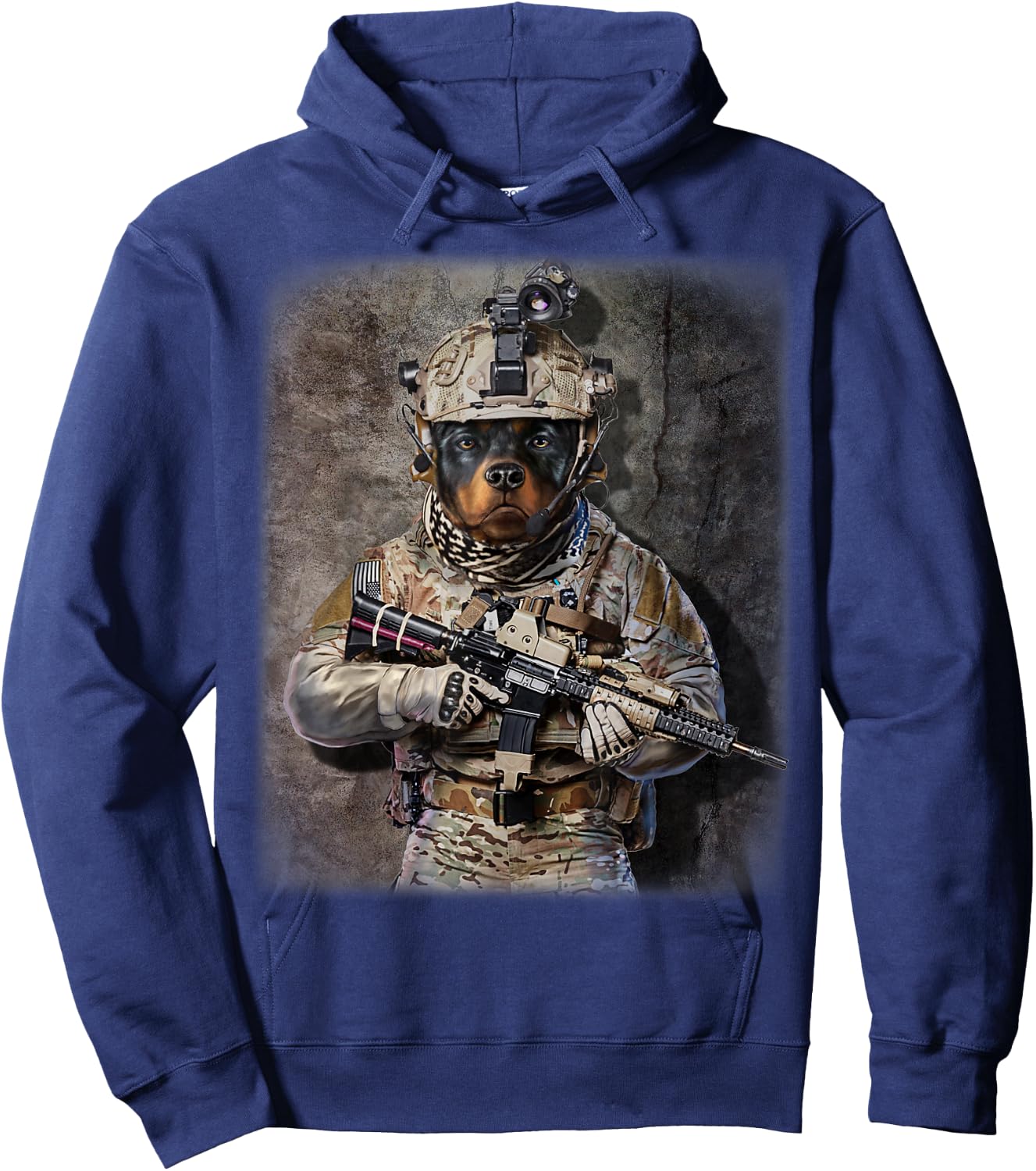 Rottweiler Dog as Army Commando in Full Tactical Hoodie - Hoodie | Navy