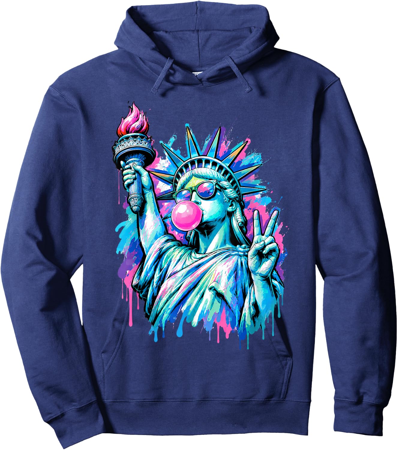 Funny Statue of Liberty Blowing Bubble Gum 4th of July Girl Hoodie - Hoodie | Navy