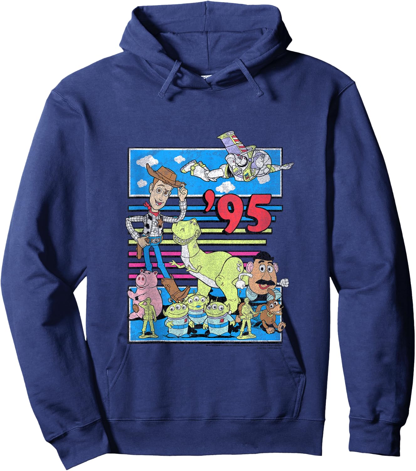 Disney Pixar Toy Story 95 Retro Distressed Colorful Hoodie - Hoodie | Navy