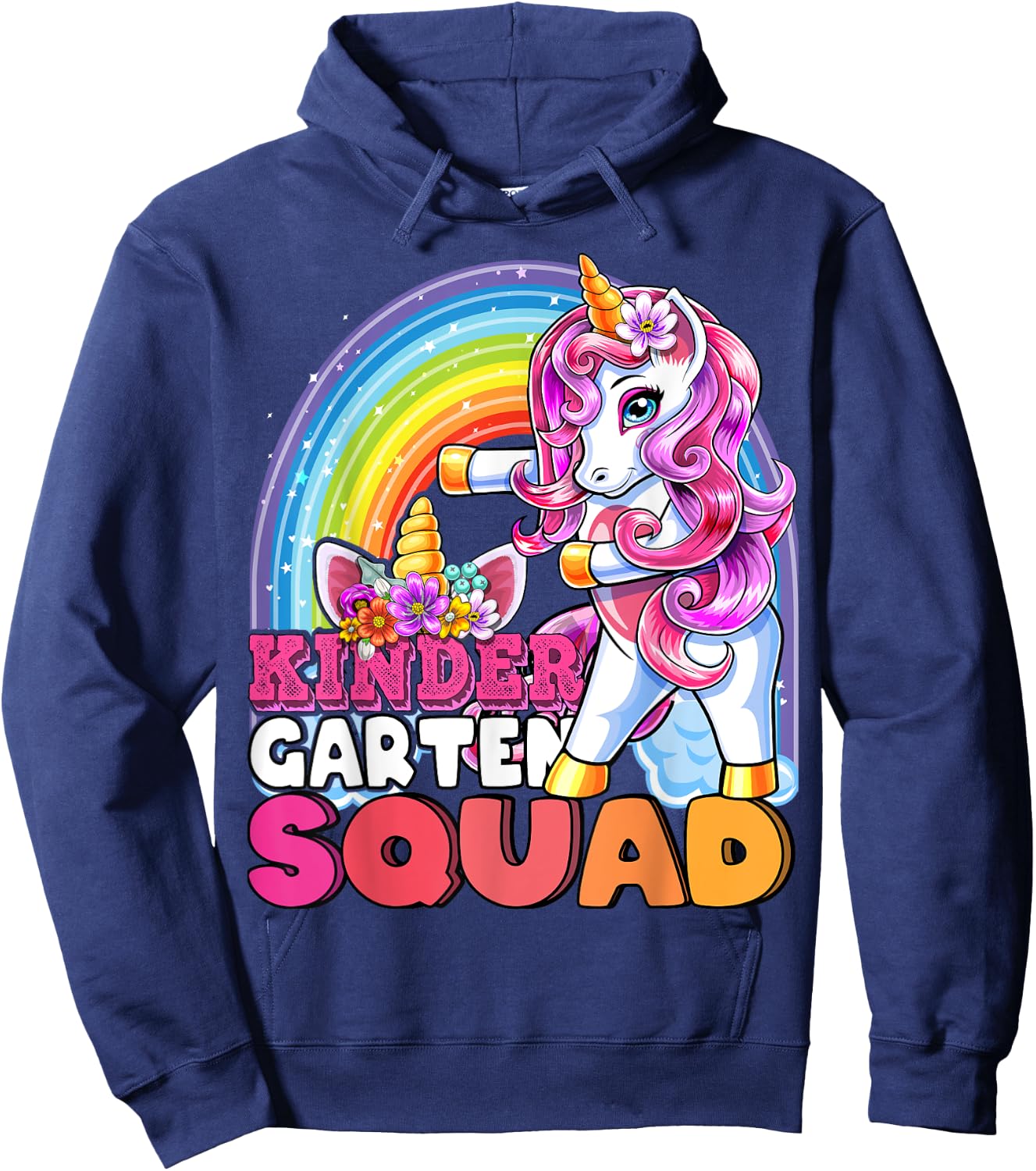 Kindergarten Squad Flossing Unicorn Back to School Shirt Hoodie - Hoodie | Navy