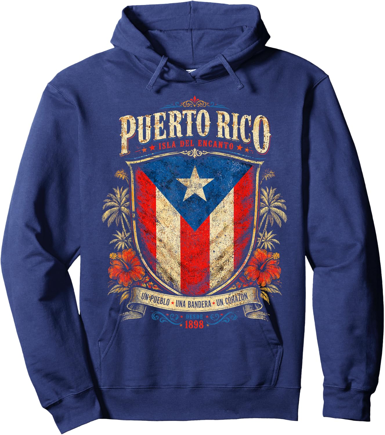Puerto Rico Flag Vintage Boricua Isla del Encanto Hoodie - Hoodie | Navy